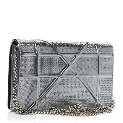 Christian Dior Metallic Patent Micro-Cannage Diorama Wallet on Chain Pouch Silver 2 of 6