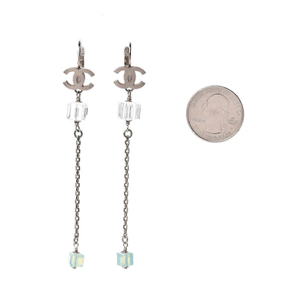 Chanel Crystal CC Dangle Earrings Silver Blue 2 of 5