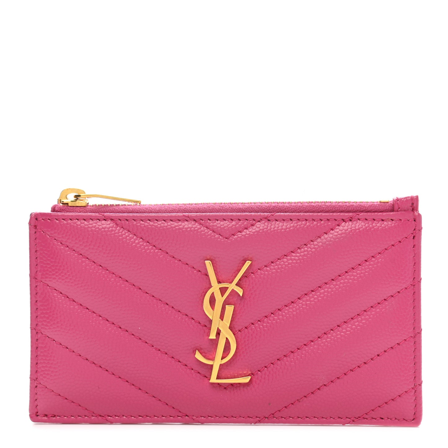 Grain De Poudre Matelasse Chevron Monogram Fragments Zippered Card Case Fresh Fuxia