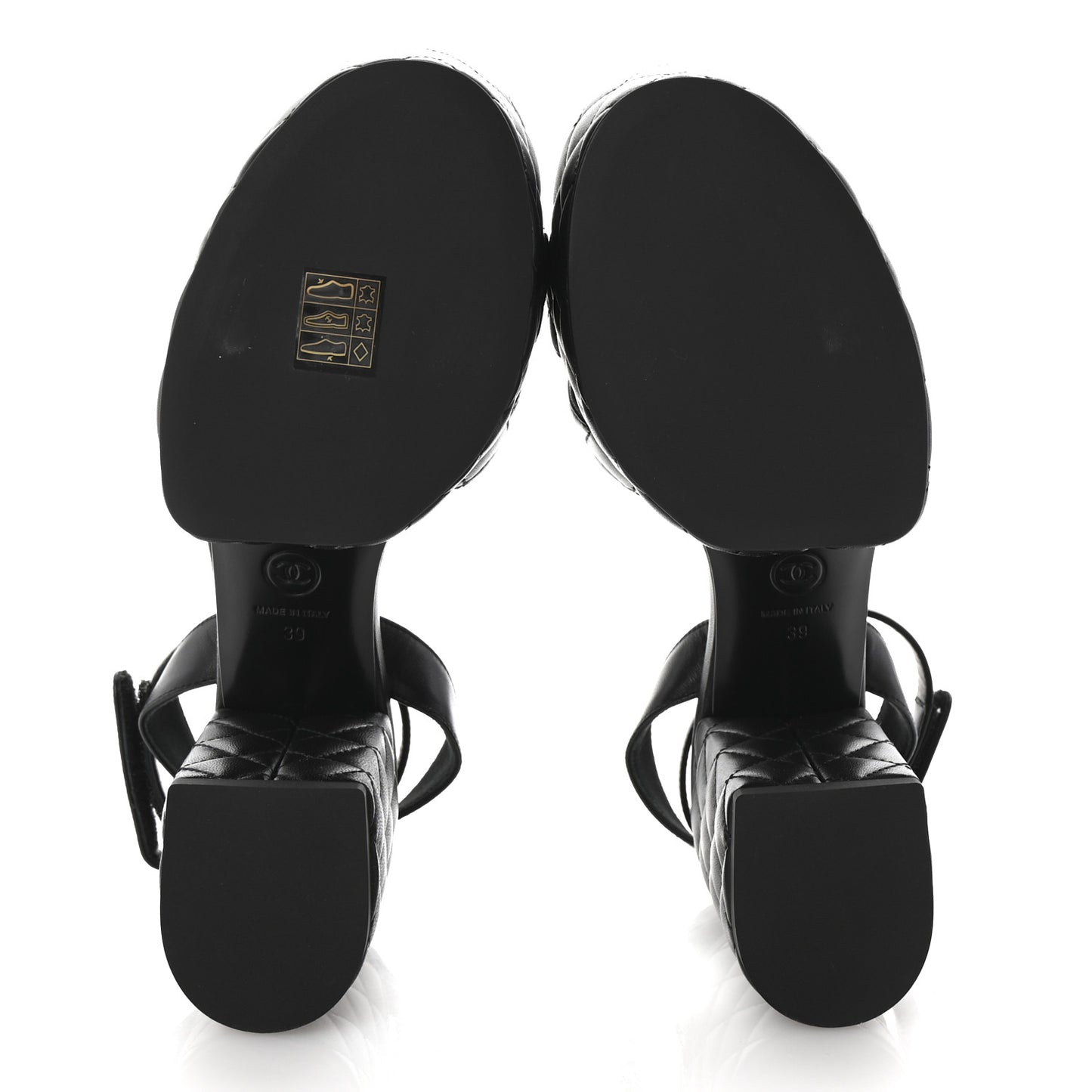 Lambskin Quilted Logo Platform Sandals 39 Black