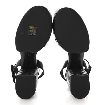 Chanel Lambskin Quilted Logo Platform Sandals 39 Black 6 of 10
