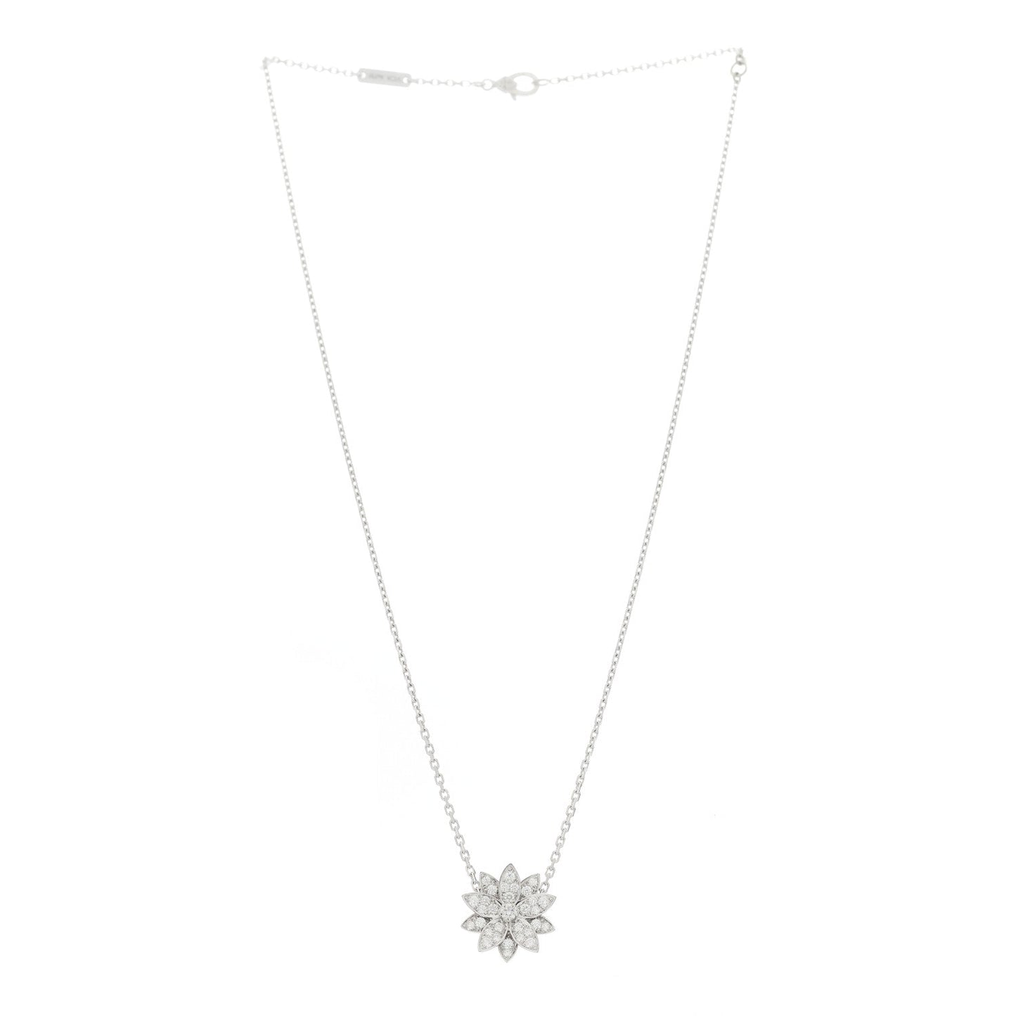 18K White Gold Diamond Small Lotus Pendant Necklace