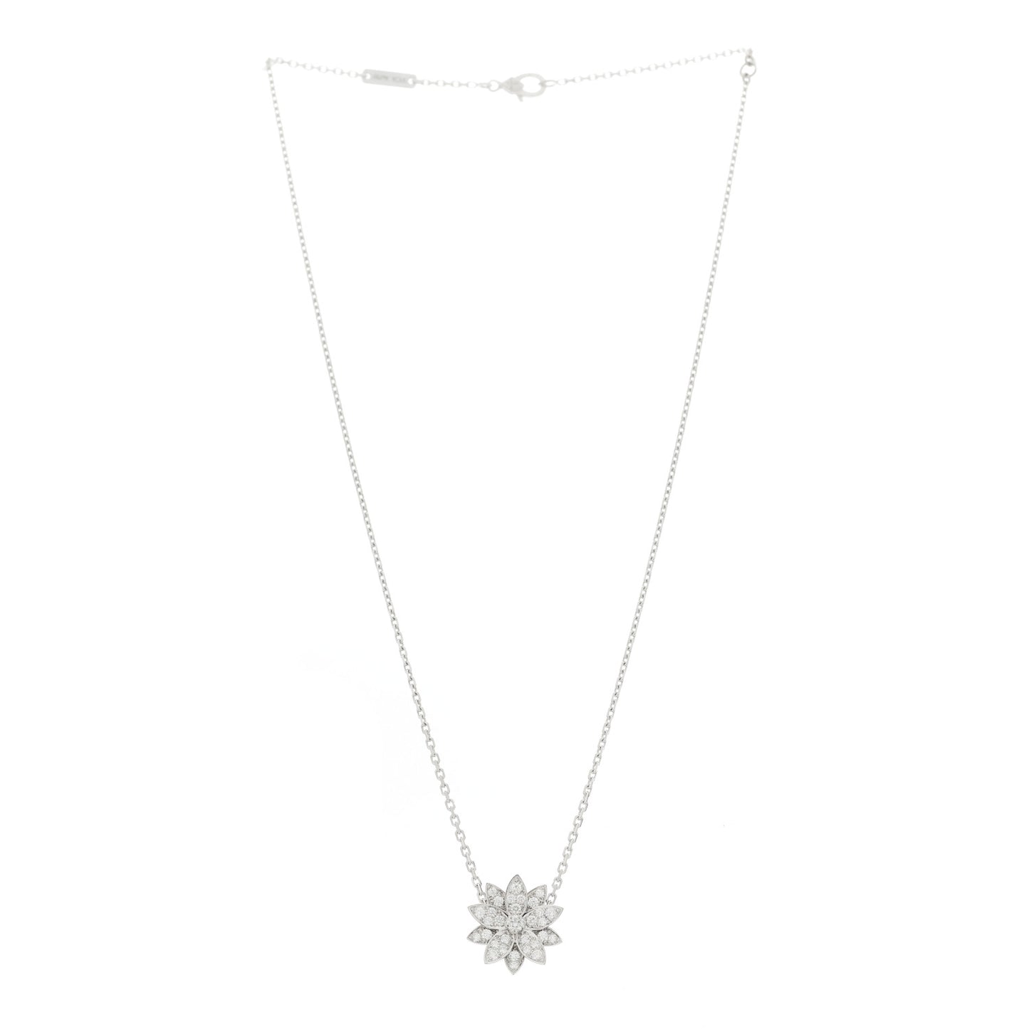 18K White Gold Diamond Small Lotus Pendant Necklace