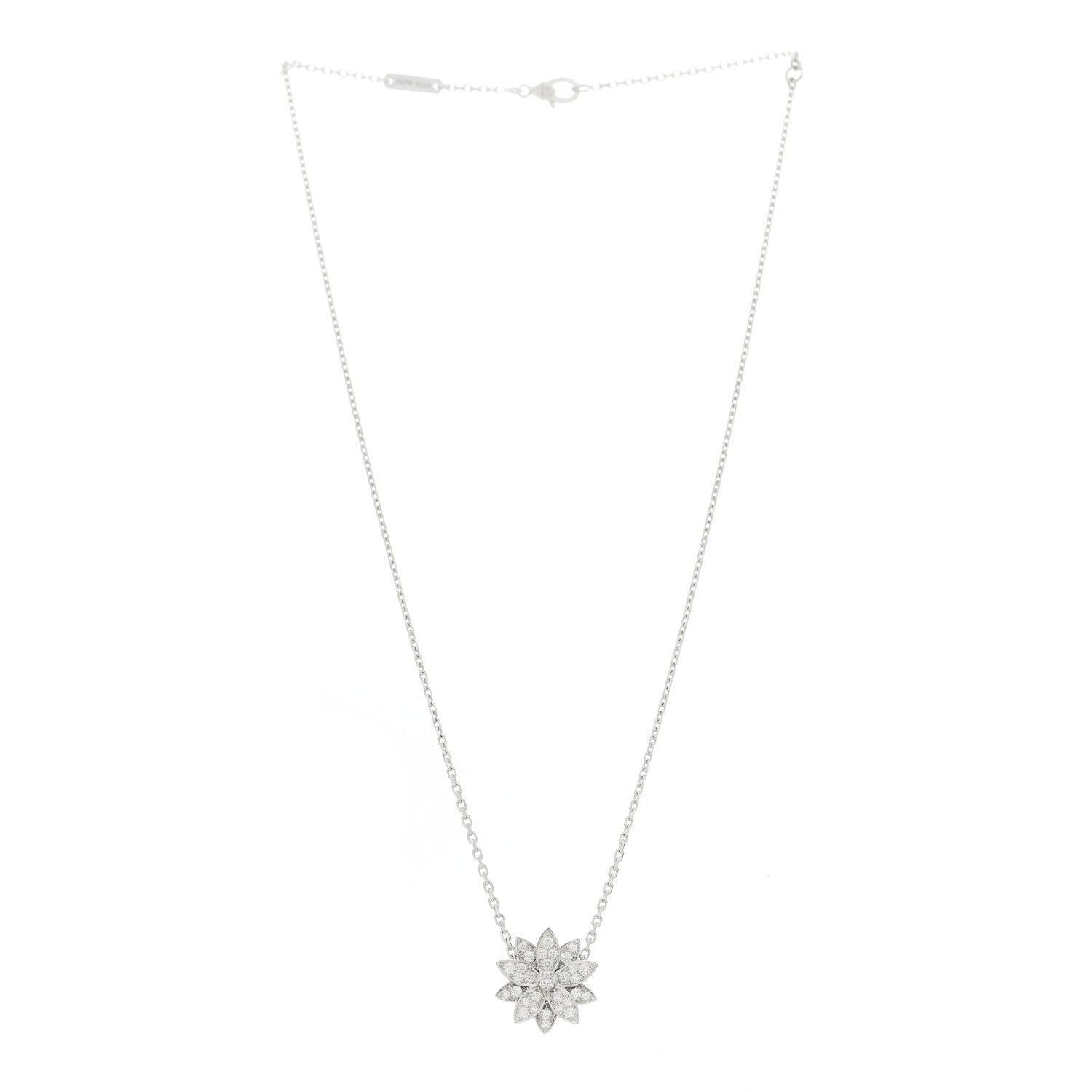 Van Cleef & Arpels 18K White Gold Diamond Small Lotus Pendant Necklace 3 of 6