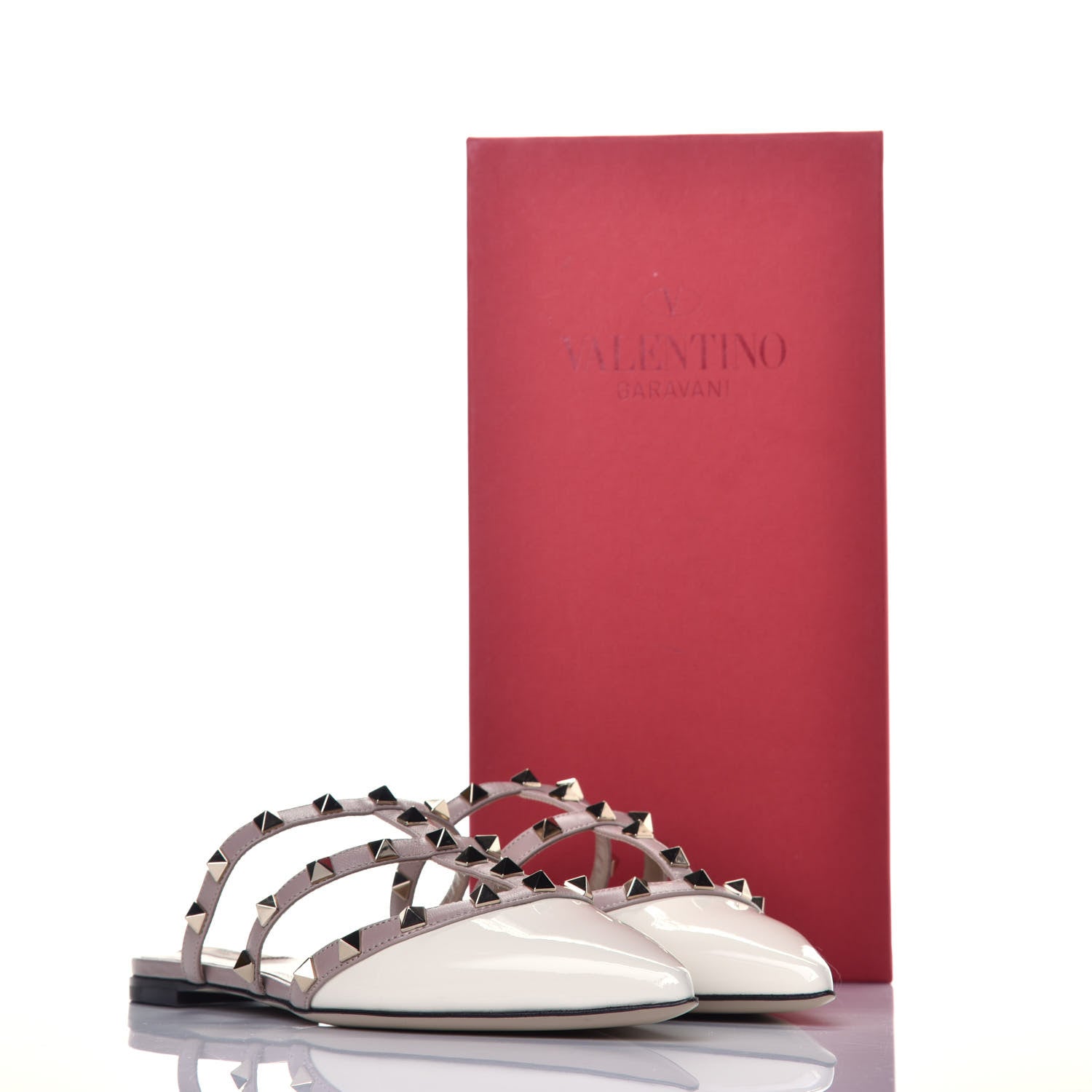 Valentino Garavani Patent Rockstud Flat Cage Mules 38 Ivory Poudre 8 of 8