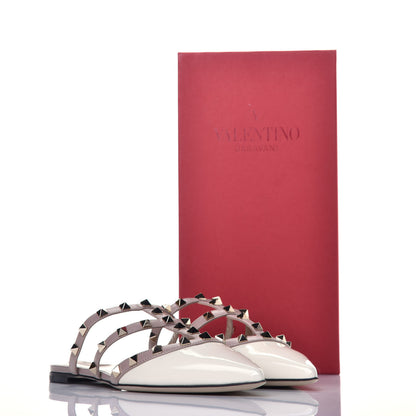 Valentino Garavani Patent Rockstud Flat Cage Mules 38 Ivory Poudre 8 of 8