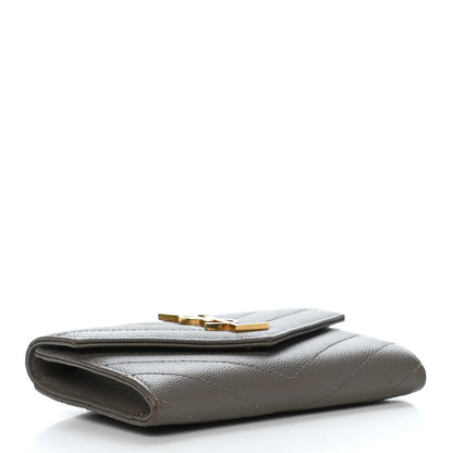 Saint Laurent Grain De Poudre Matelasse Chevron Small Monogram Envelope Wallet Fog 4 of 8