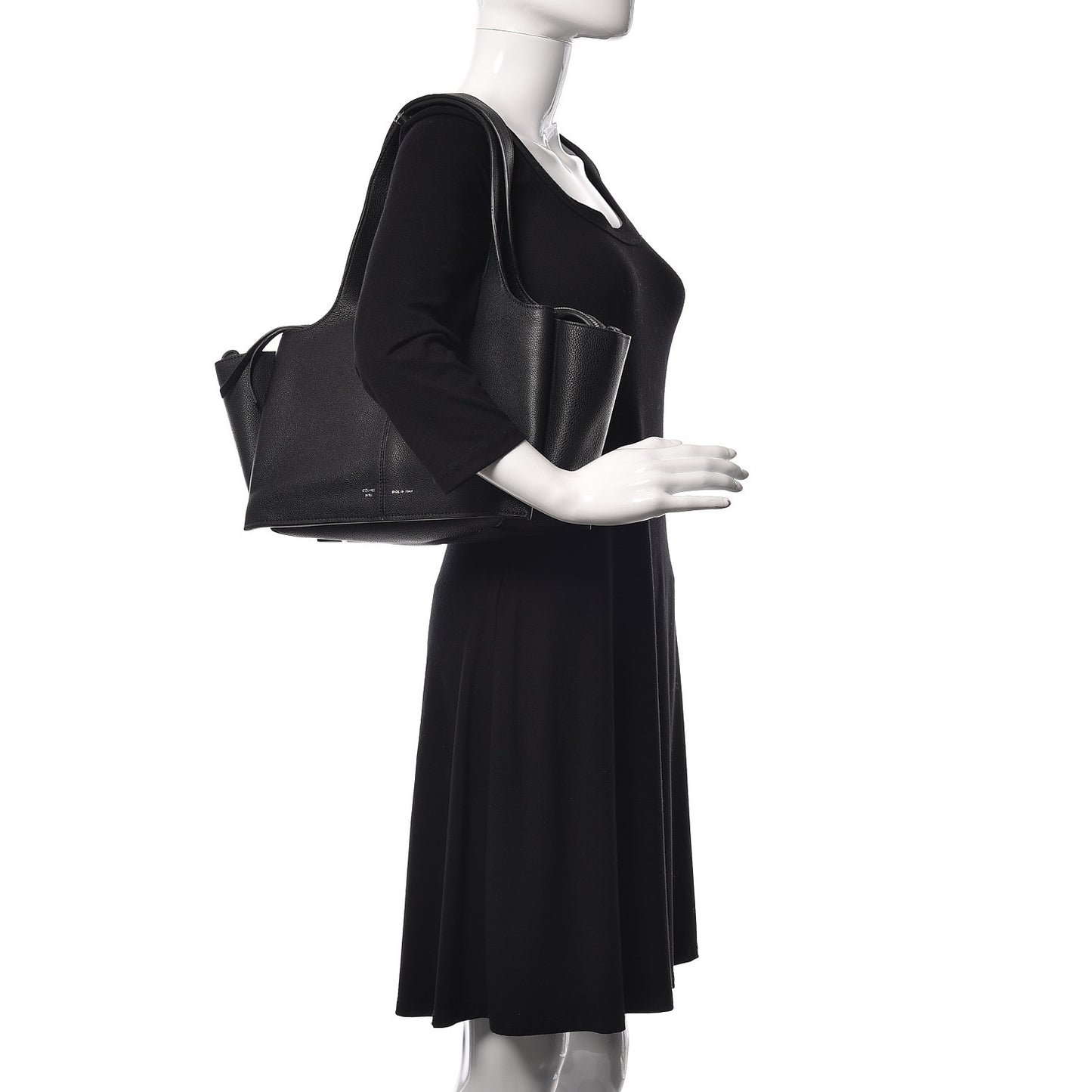 Baby Grained Calfskin Small Tri-Fold Bag Black