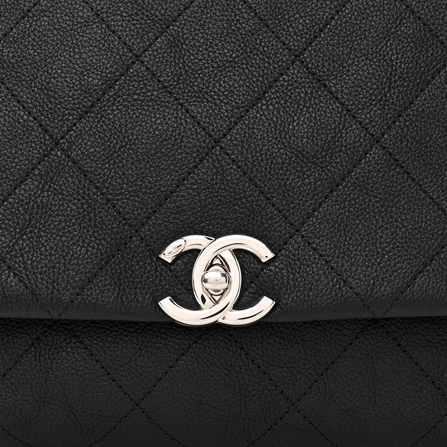 Grained Calfskin Stitched Small Braided With Style Flap Black