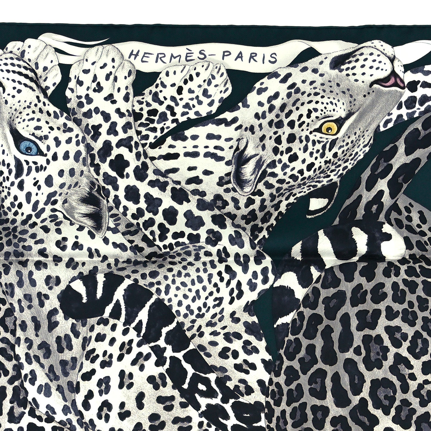 Silk Twill Lazy Leopardesses Scarf 90 Vert Black Gris