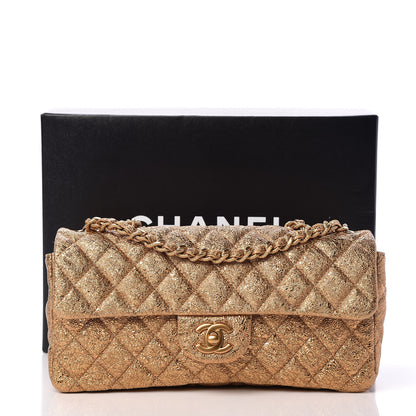 Chanel Metallic Crackled Calfskin Quilted East West Flap Dark Gold 12 of 12
