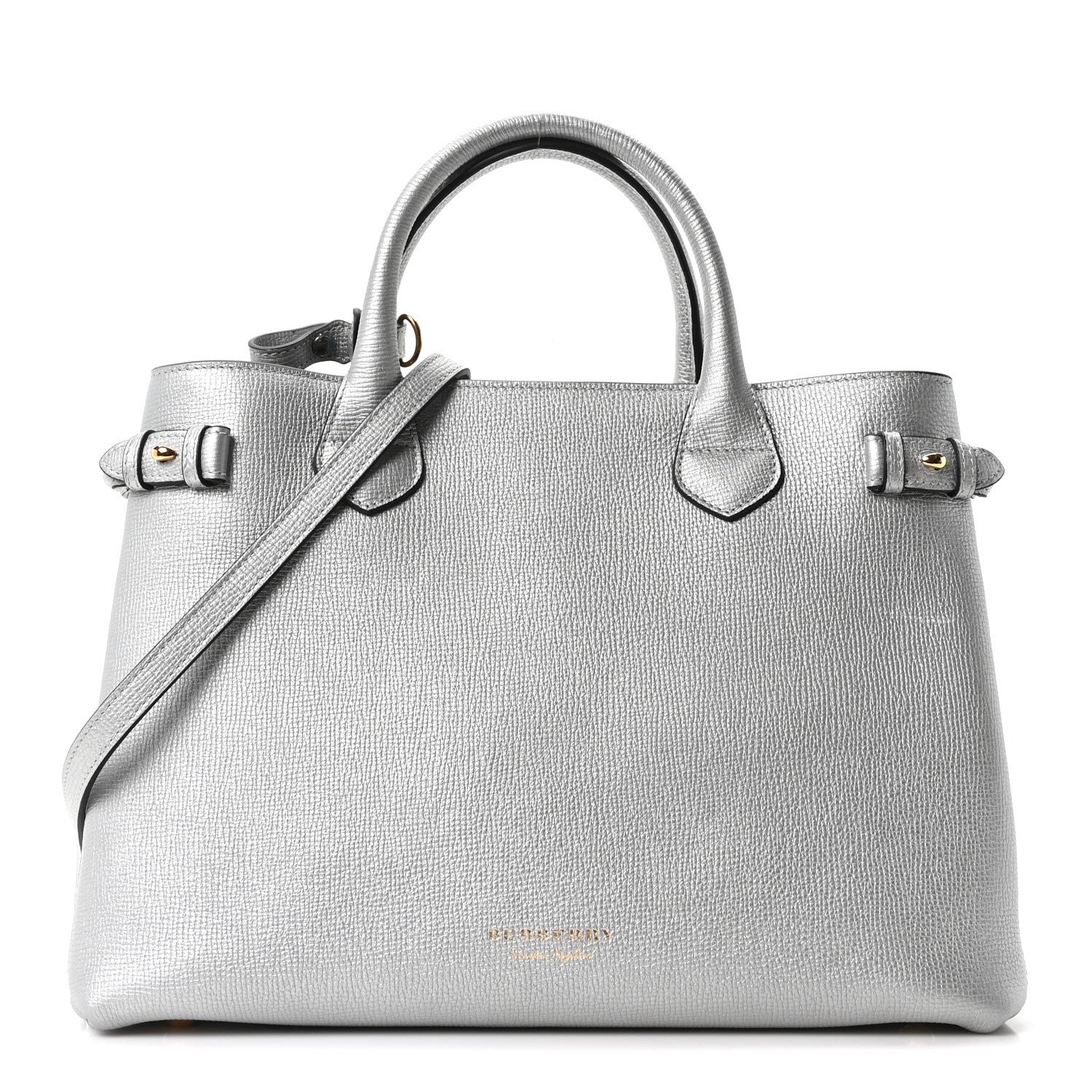 Burberry Metallic Grainy Calfskin House Check Medium Banner Tote Silver 1 of 17