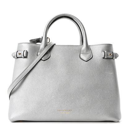 Burberry Metallic Grainy Calfskin House Check Medium Banner Tote Silver 1 of 17