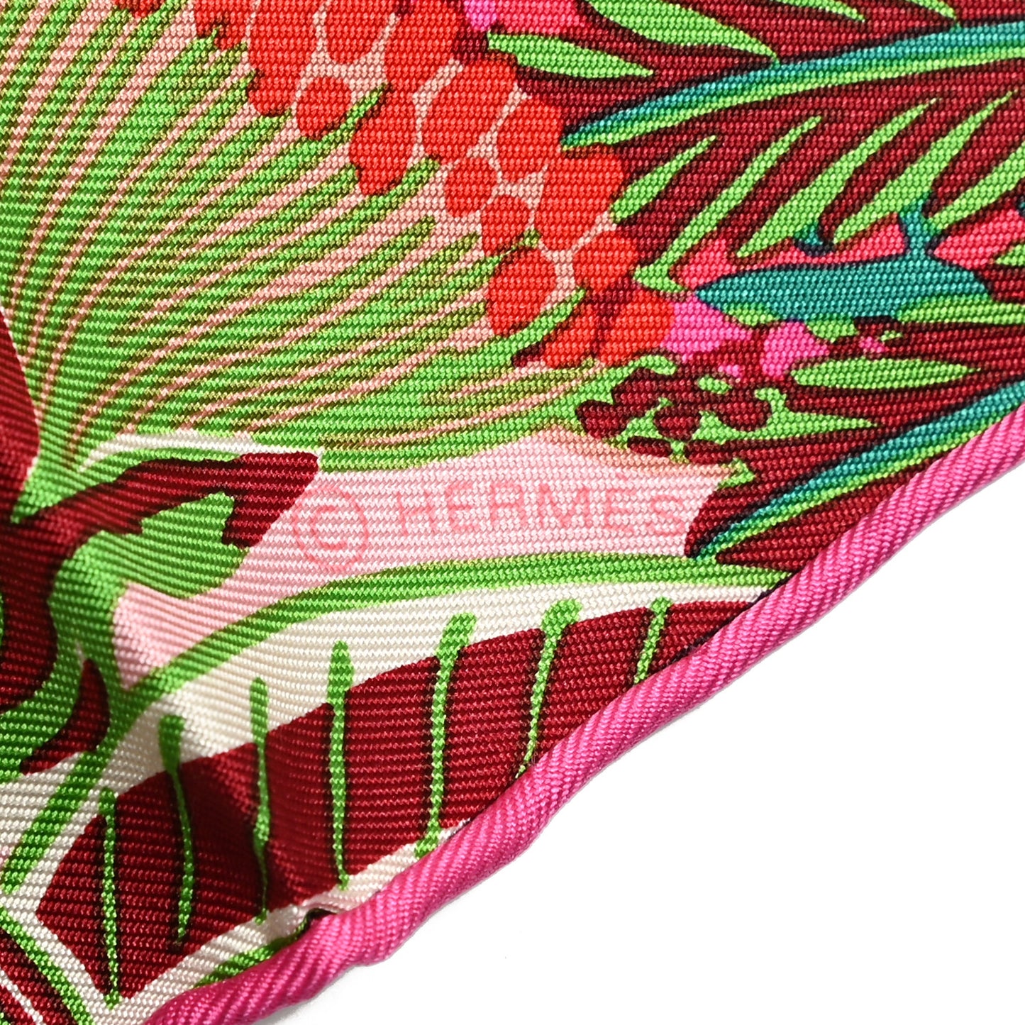 Silk Wild Singapore Scarf 90 Rose Vert Bordeaux