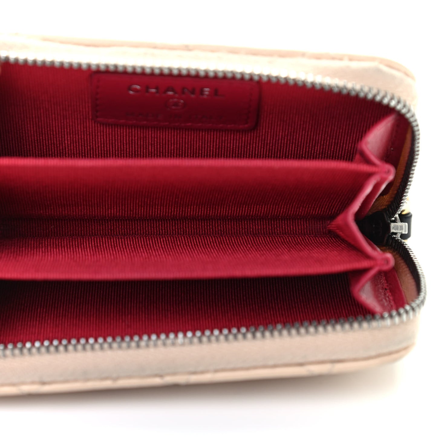 Aged Calfskin Quilted Gabrielle Zip Around Coin Purse Wallet Beige Black