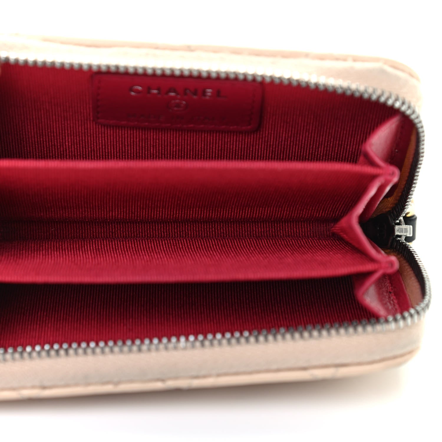 Chanel Aged Calfskin Quilted Gabrielle Zip Around Coin Purse Wallet Beige Black 5 of 12