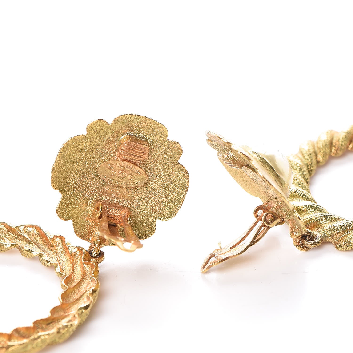 Chanel Camellia Pearl Hoop Clip On Earrings Gold 3 of 5