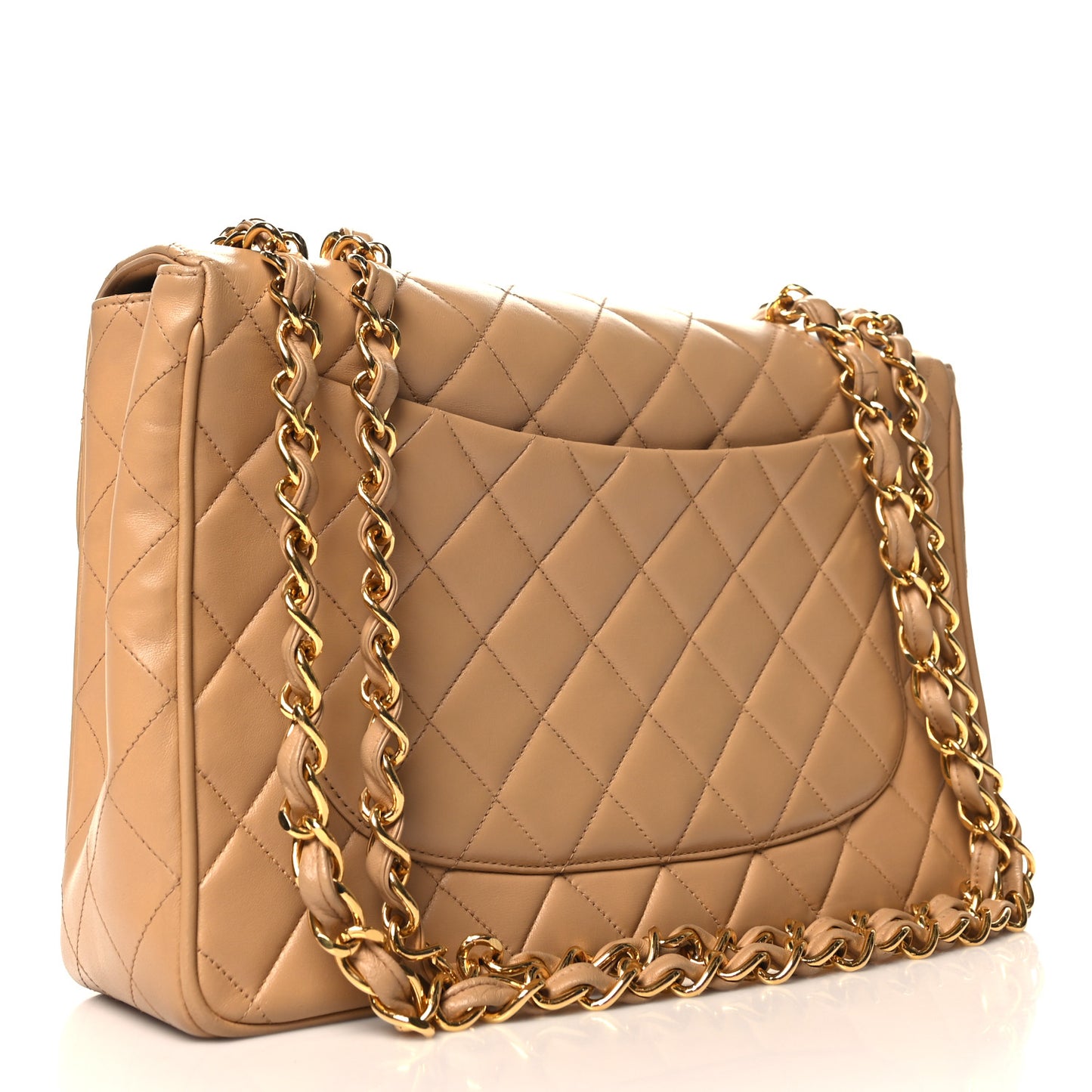 Lambskin Quilted XL Jumbo Single Flap Beige
