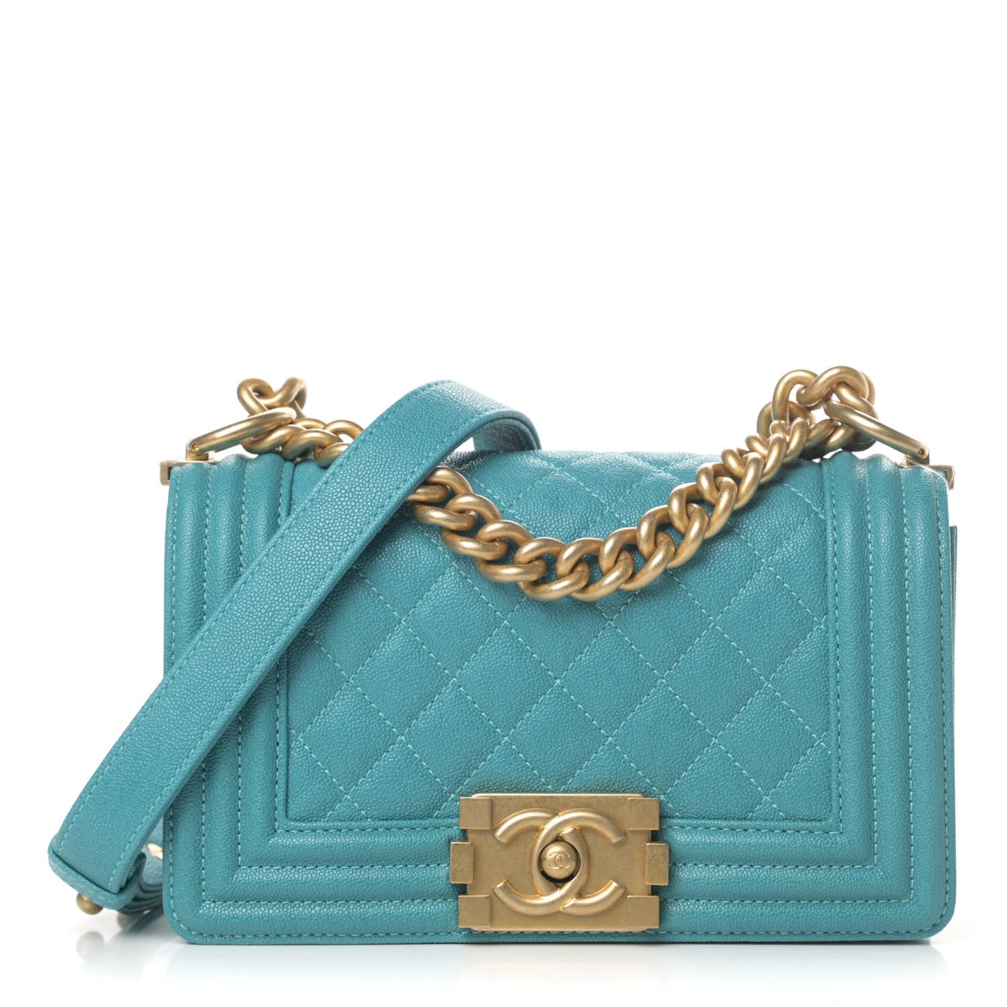 Caviar Quilted Small Boy Flap Turquoise