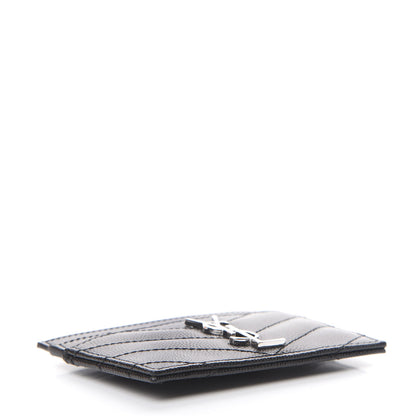 Saint Laurent Grain De Poudre Matelasse Chevron Monogram Credit Card Case Black 3 of 7