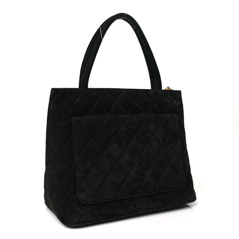 Suede Quilted Medallion Tote Black