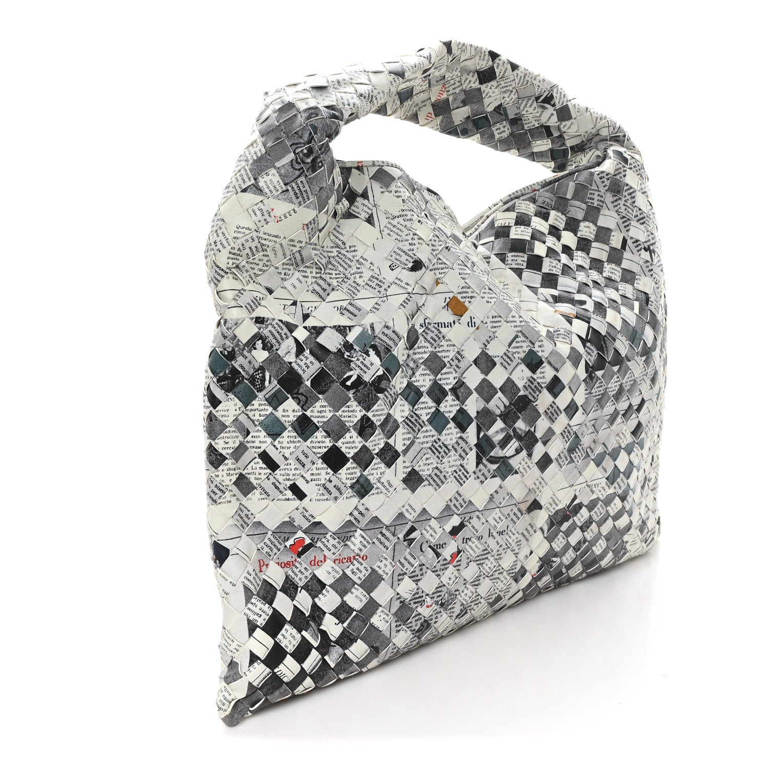 Bottega Veneta Calfskin Intrecciato Newspaper Print Large Hop Grey Black Multicolor 3 of 10