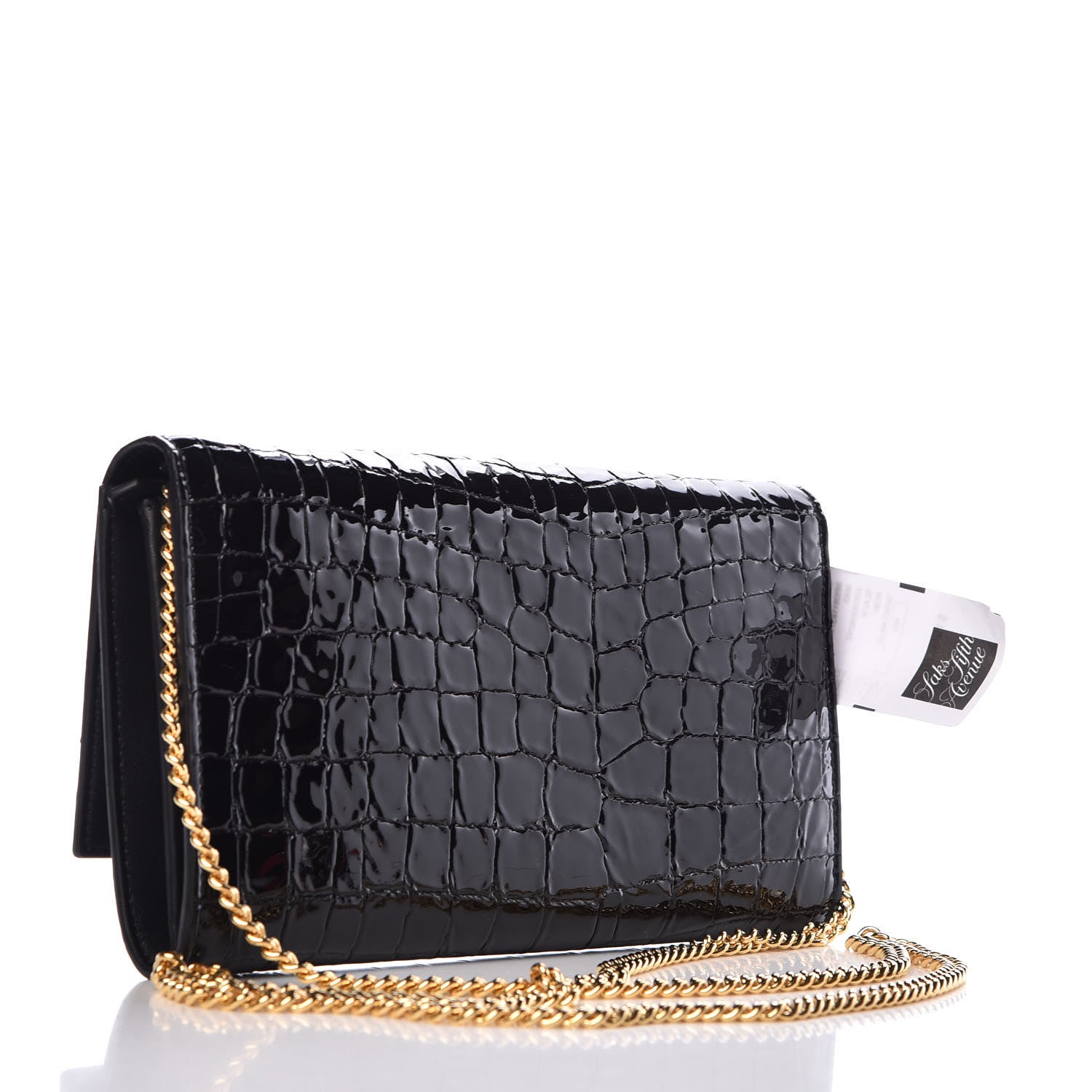 Alexander McQueen Patent Crocodile Embossed Wallet on Chain Black 4 of 9