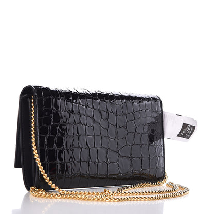 Alexander McQueen Patent Crocodile Embossed Wallet on Chain Black 4 of 9