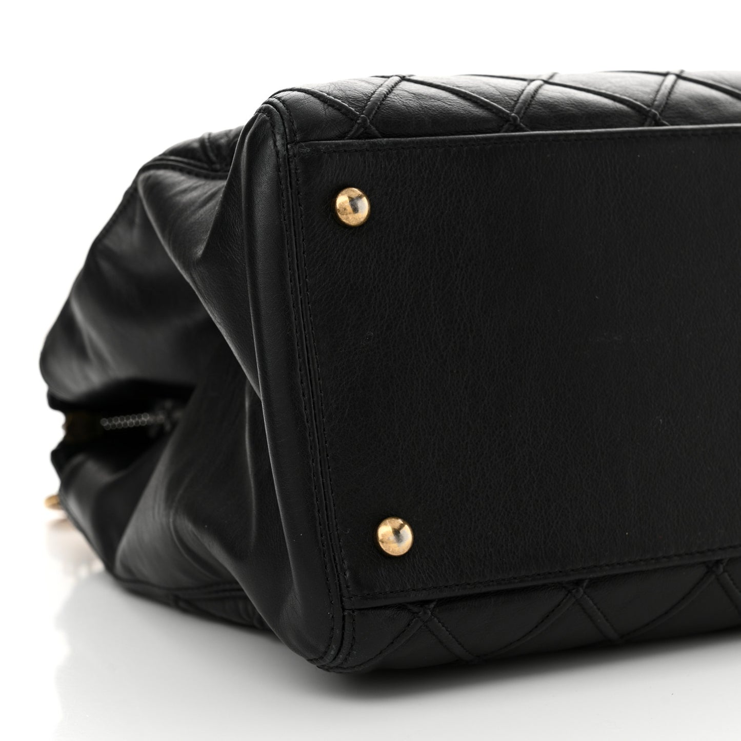 Calfskin Diamond Debossed Large Cosmos Zip Tote Black