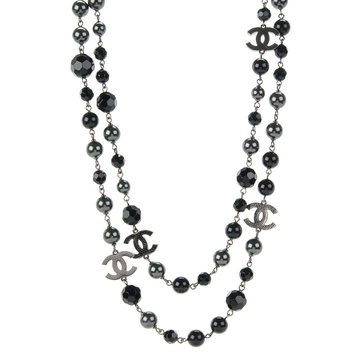 Ruthenium Beaded CC Long Necklace Black