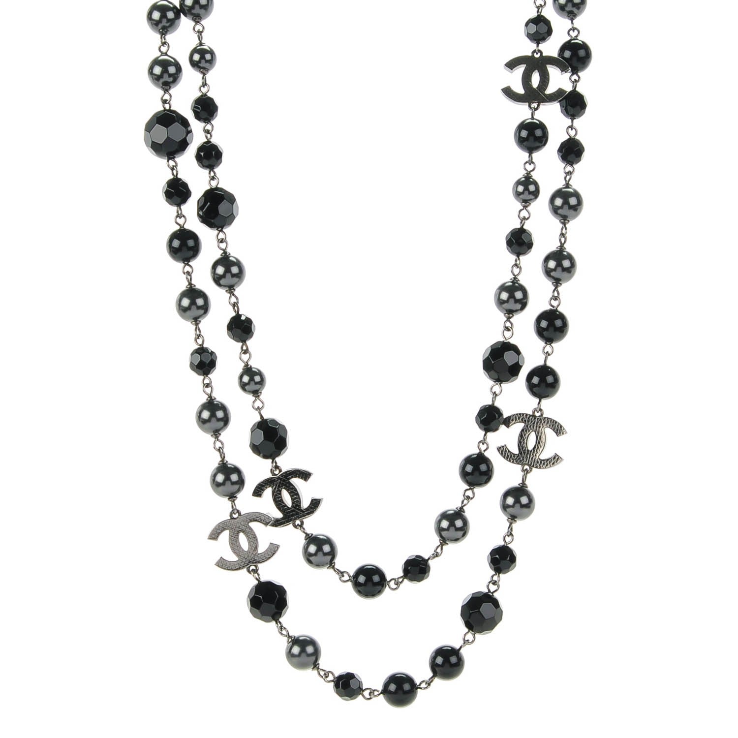 Chanel Ruthenium Beaded CC Long Necklace Black 1 of 4