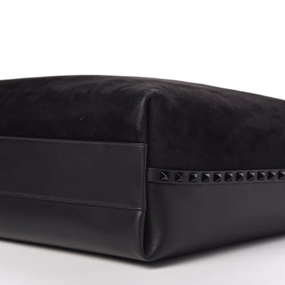 Valentino Garavani Suede Calfskin Rockstud Tote Black 7 of 9