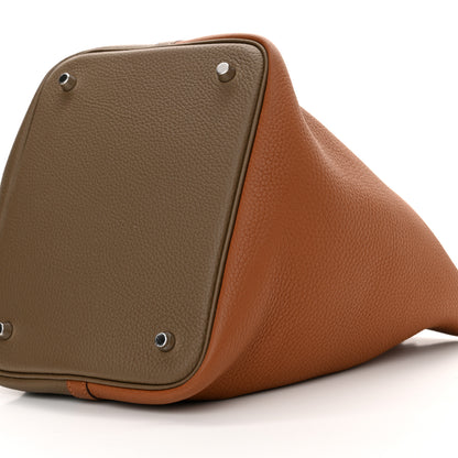 Hermes Taurillon Clemence Casaque Picotin Lock 22 Gold Etoupe Nata 10 of 10