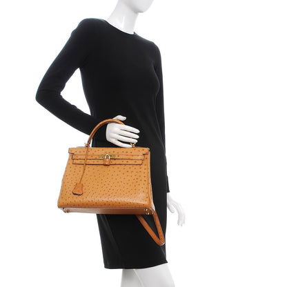 Hermes Ostrich Kelly Retourne 32 Gold 3 of 33