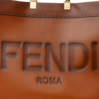Fendi Vitello King Tamponato Plexiglass Logo Embossed Large Fendi Sunshine Shopper Tote Cuoio 7 of 9