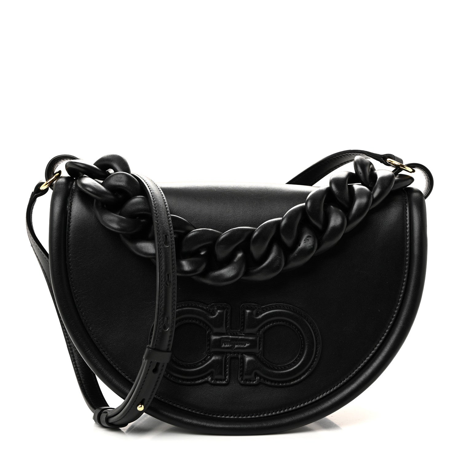 Salvatore Ferragamo Calfskin Aura Shoulder Bag Black 1 of 10