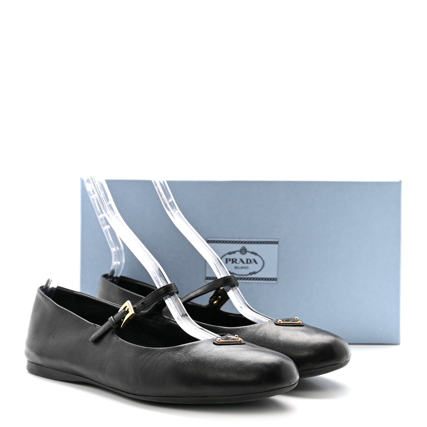 Nappa Metal Triangle Logo Ballet Flats 39 Black