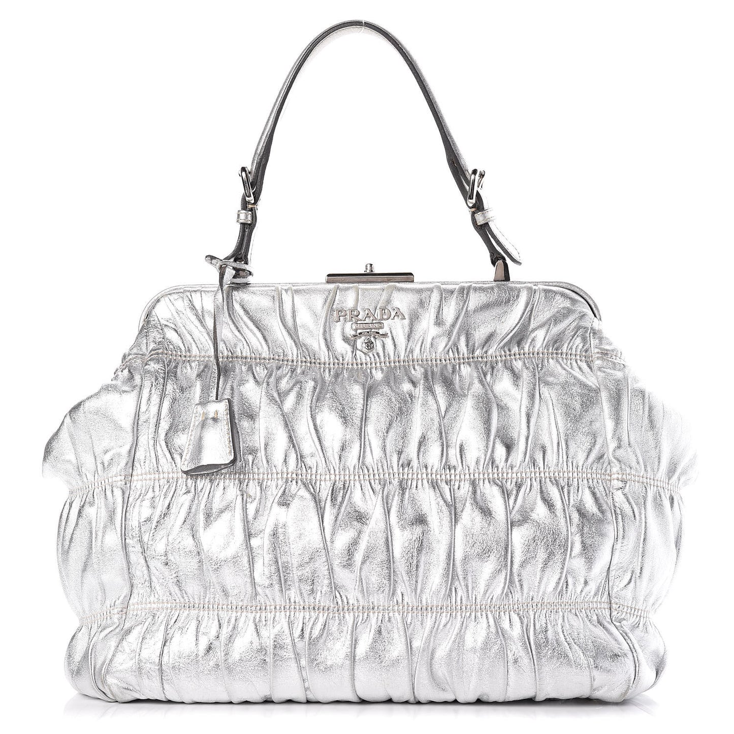 Nappa Dressy Gaufre Frame Tote Argento