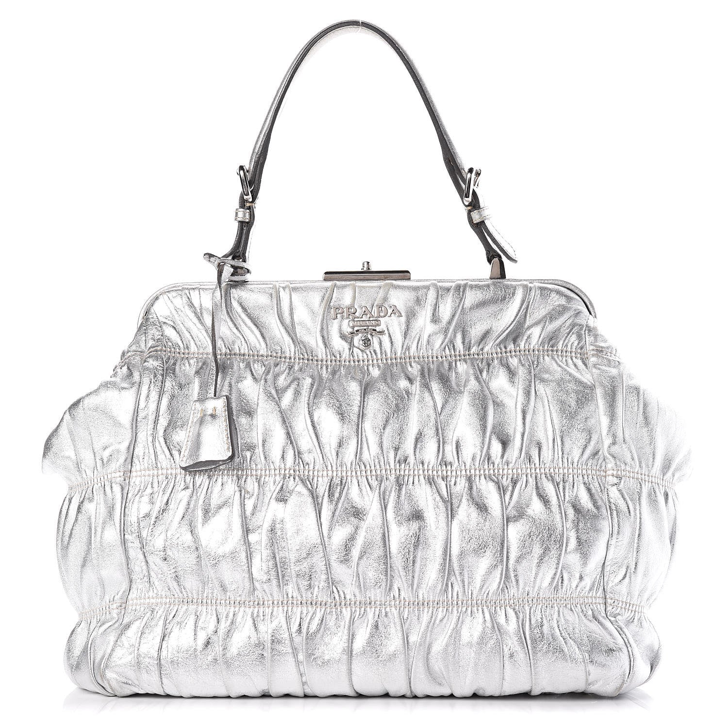 Prada Nappa Dressy Gaufre Frame Tote Argento 1 of 17