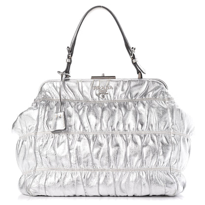 Prada Nappa Dressy Gaufre Frame Tote Argento 1 of 17