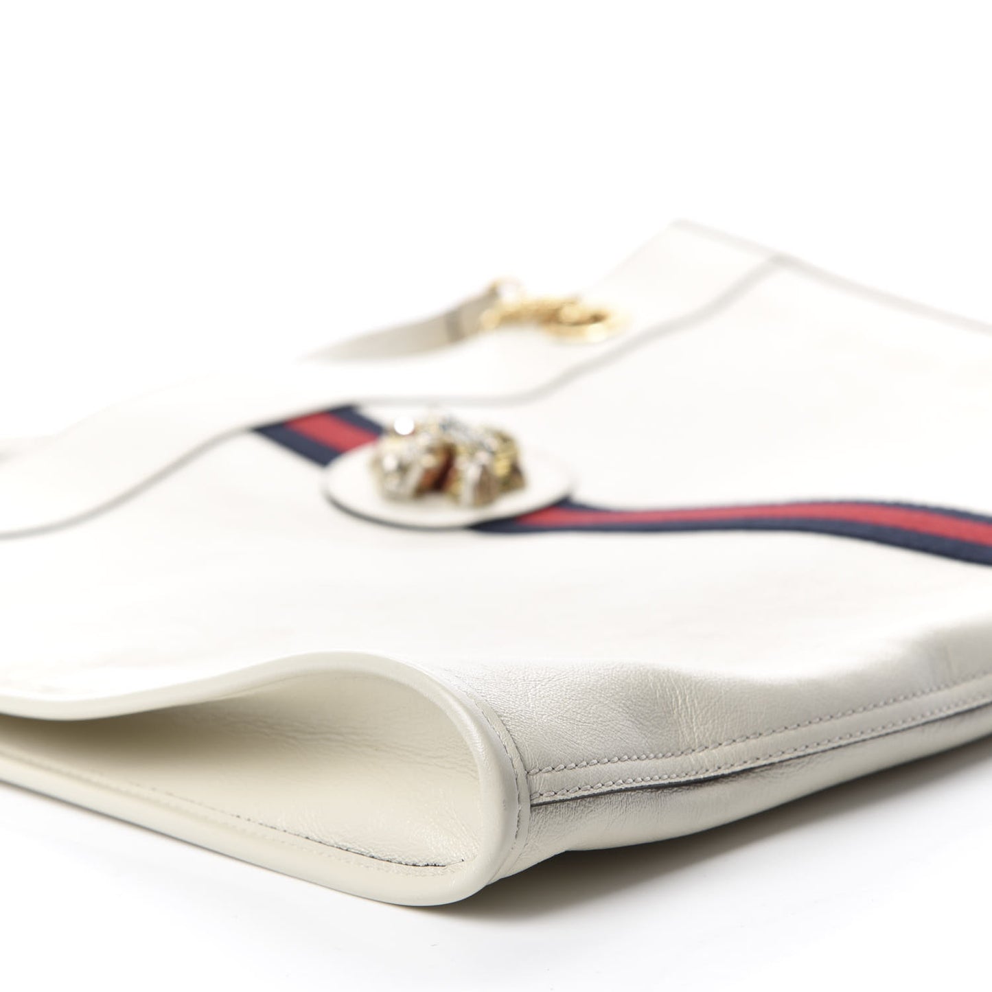 Suede Calfskin Large Rajah Chain Tote White