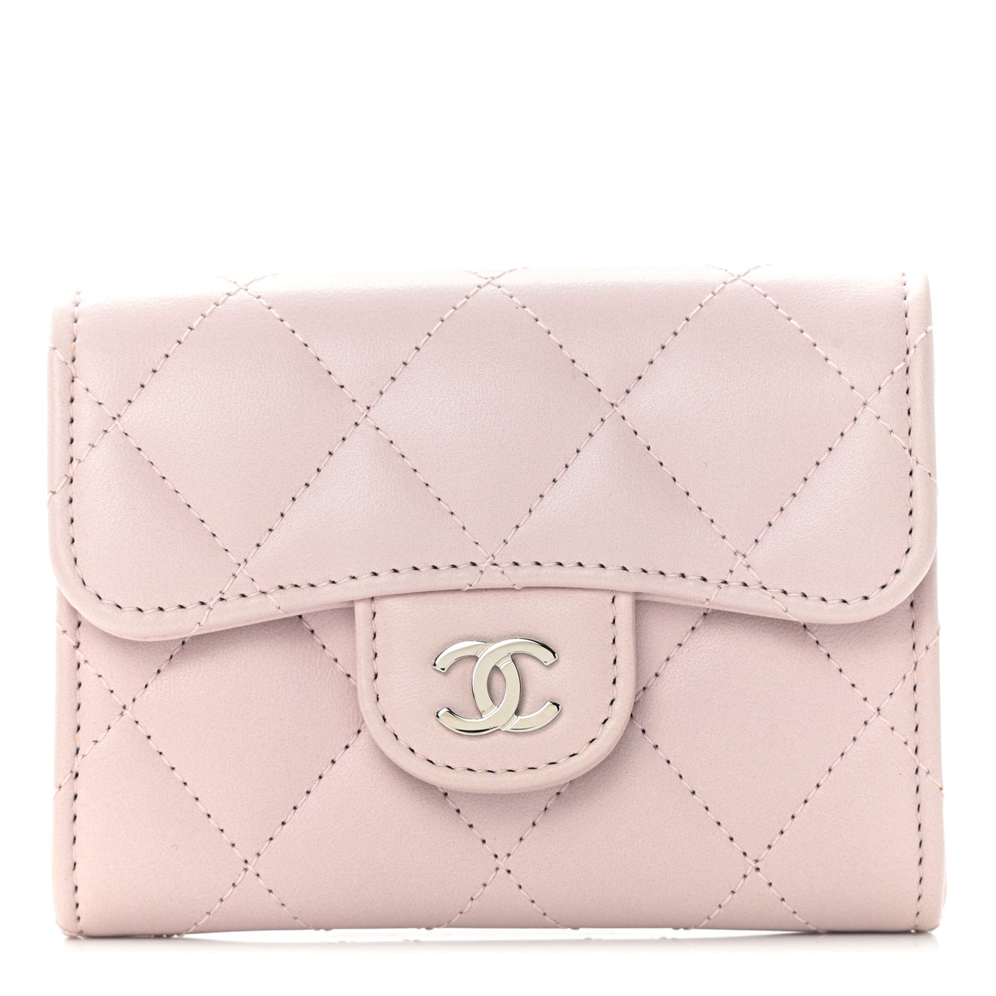 Lambskin Quilted Flap Card Holder Pink