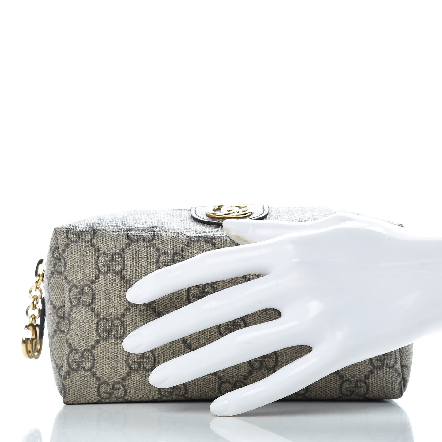 Soft GG Supreme Monogram Calfskin Medium Ophidia Cosmetic Case Beige Ebony New Acero