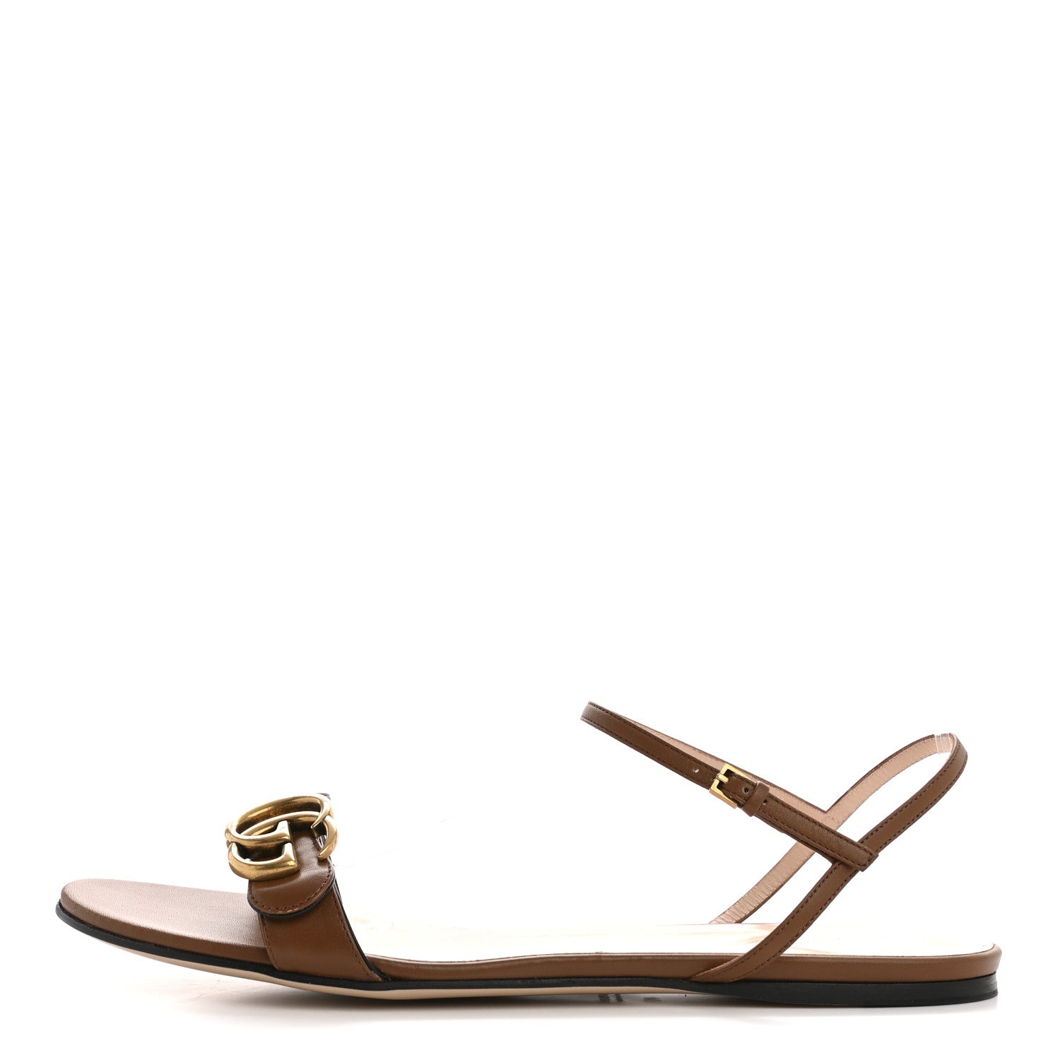 Gucci Lifford Calfskin GG Marmont Ankle Wrap Flat Sandals 41 Cognac 1 of 9