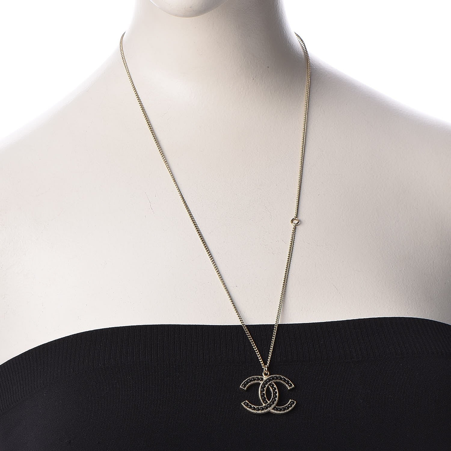 Chanel Bead CC Pendant Necklace Gold Black 2 of 5