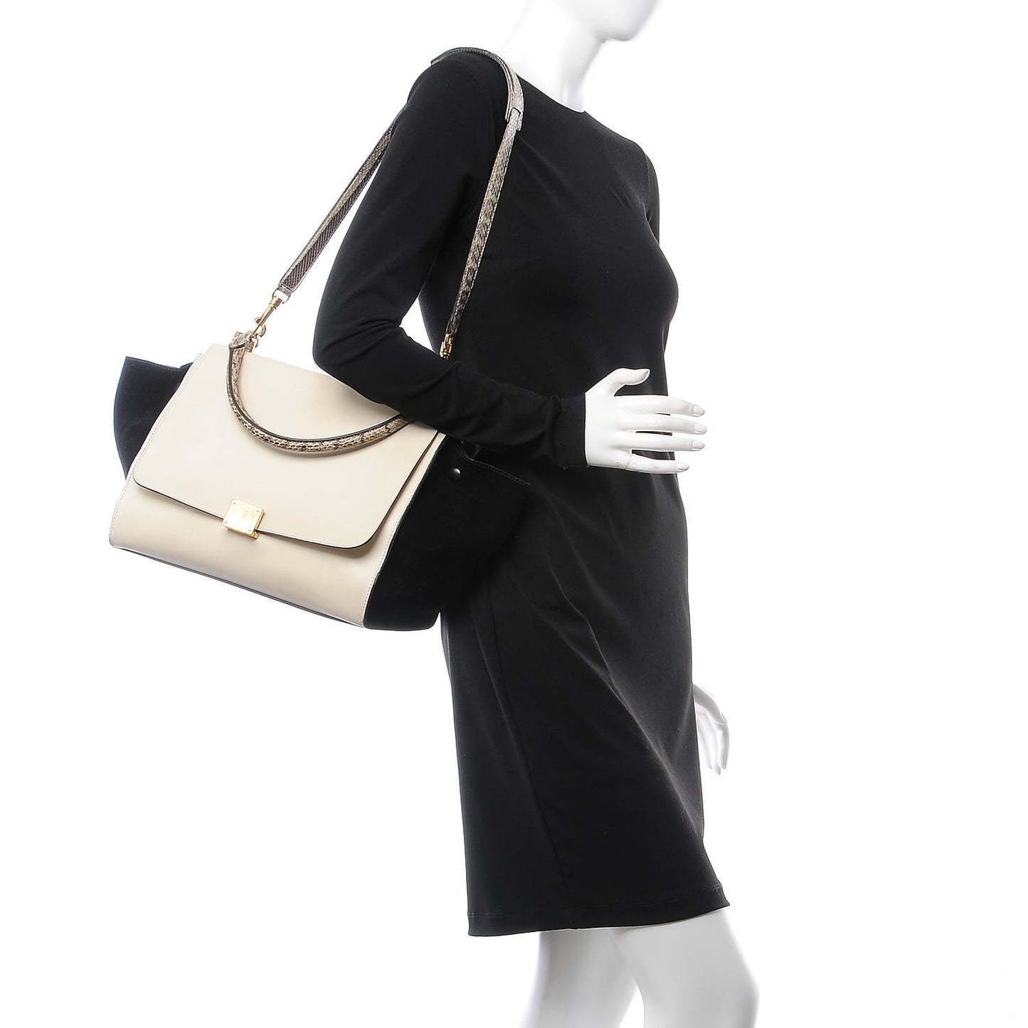 Calfskin Suede Whipsnake Medium Trapeze Black White