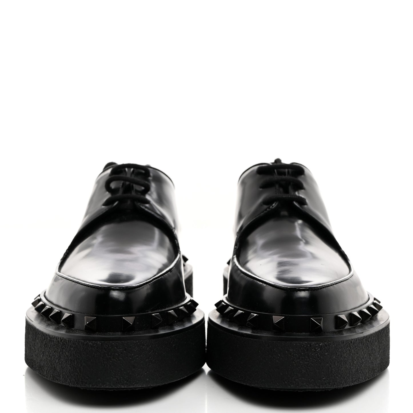 Calfskin Rockstud Womens M-Way Derby Loafers 38 Black