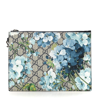 Gucci GG Supreme Monogram Blooms Small Zip Wristlet Pouch Beige Blue Black 1 of 7