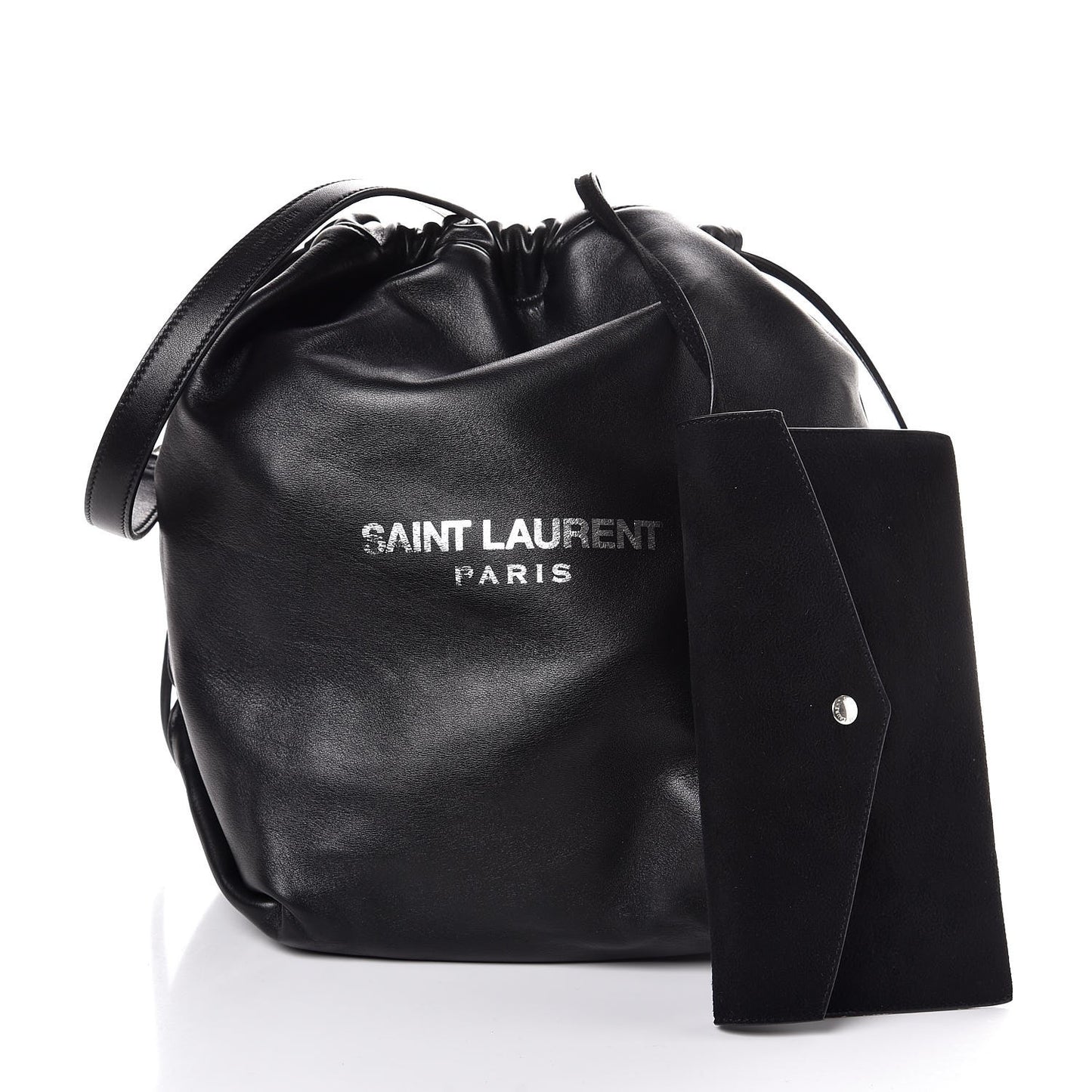 Smooth Calfskin Teddy Drawstring Bag Black