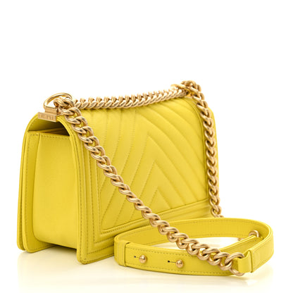 Chanel Caviar Chevron Quilted Medium Boy Flap Yellow 3 of 12